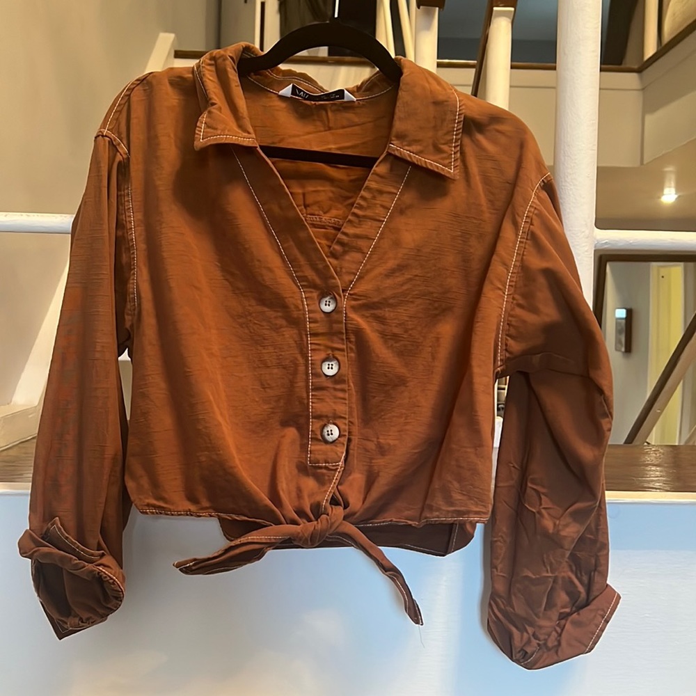 Brown Crop Tie front Zara Top